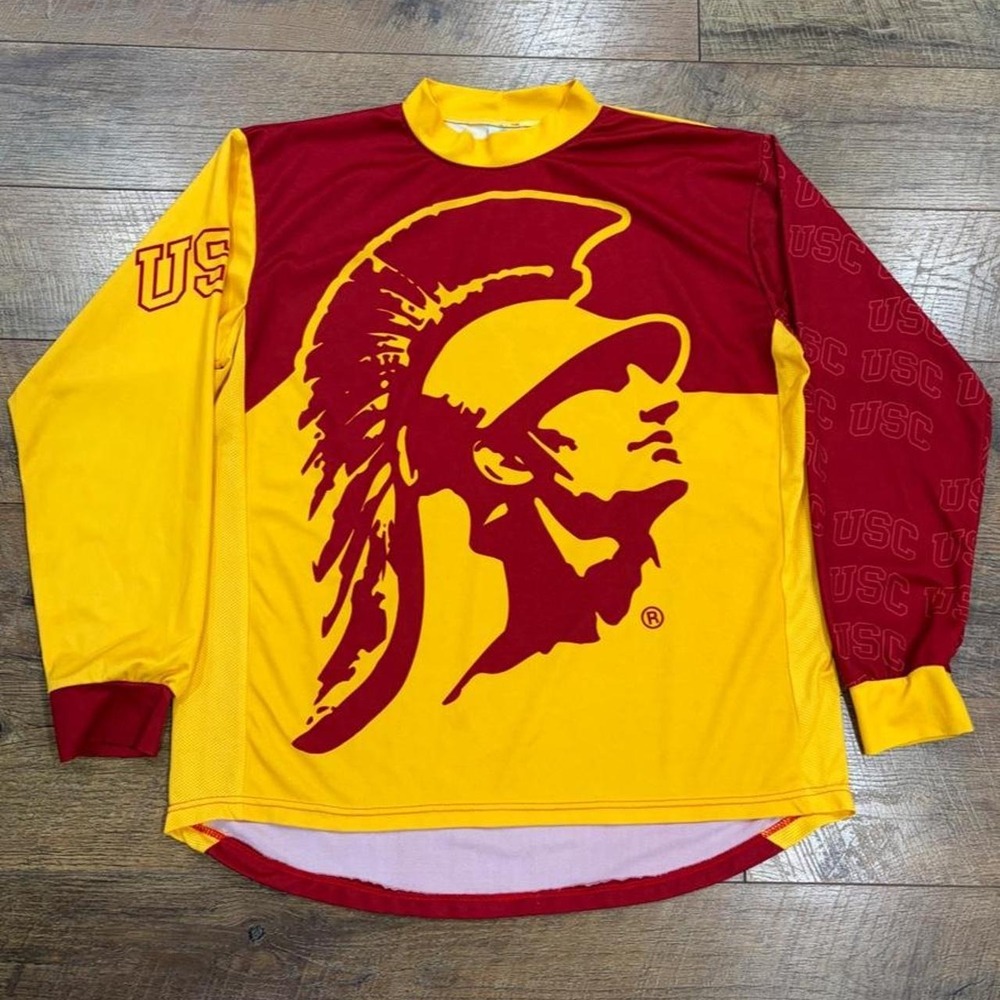 Vintage USC Trojans AOP Long Sleeve Jersey Shirt Large Red & Yellow